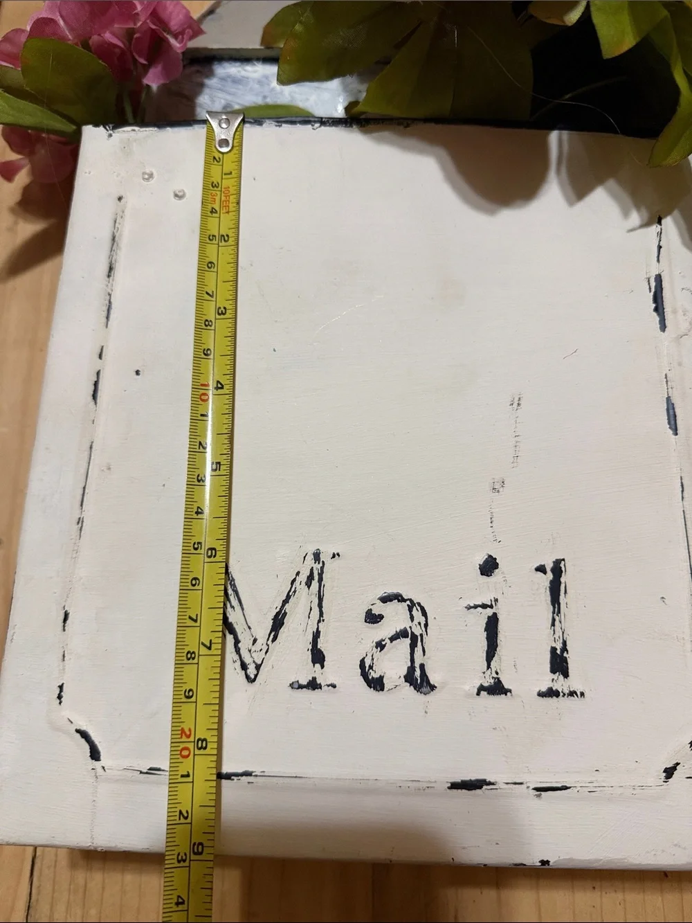 White Decorative Mail Holder with Pink Floral Accents